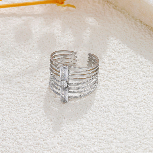 Bague 8 branches strass avant rectangle et rond