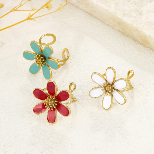 Bague dorée marguerite bleue 6 pétales