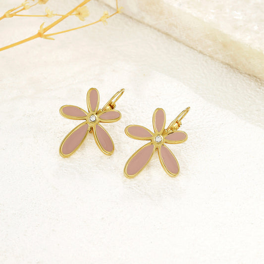 Boucles d'oreilles dormeuses marguerite rose