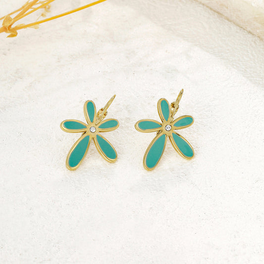 Boucles d'oreilles dormeuses marguerite bleue