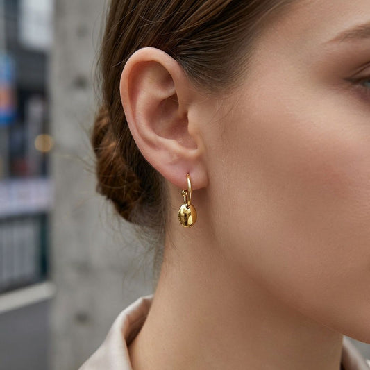 Boucles d'oreilles créoles ouvertes pastille bombé pendante