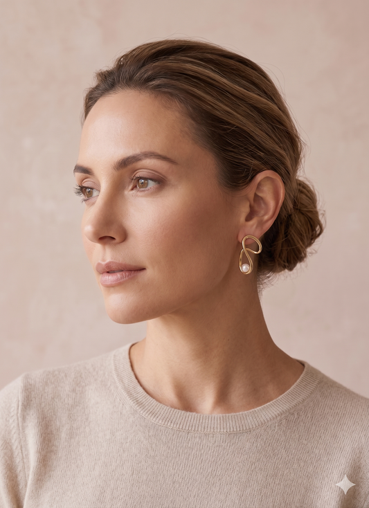 Boucles d’oreilles dorées asymétriques avec perle