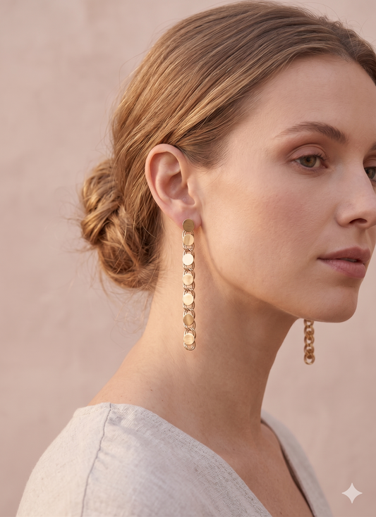 Boucles d’oreilles pendantes maillons ronds lisses