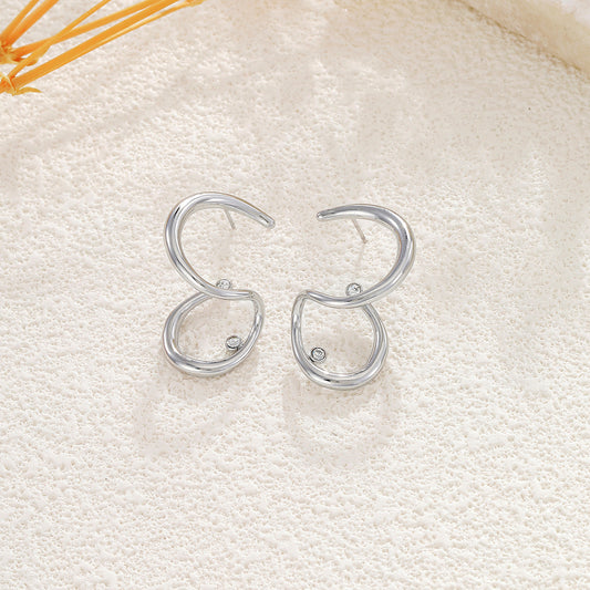 Boucles d’oreilles argentées anneaux ouverts en forme de goutte asymétrique strass central