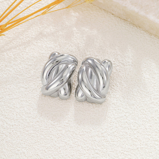 Boucles d'oreilles argentées rectangulaires bombées larges tresses effet miroir