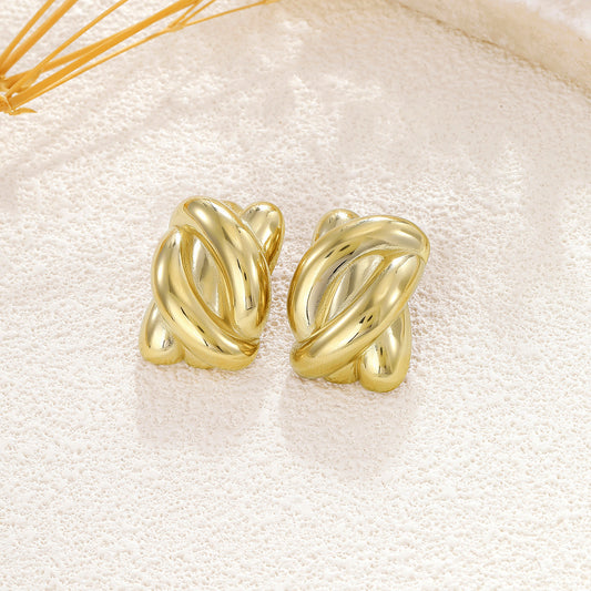 Boucles d'oreilles dorées rectangulaires bombées larges tresses effet miroir