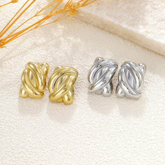 Boucles d'oreilles dorées rectangulaires bombées larges tresses effet miroir