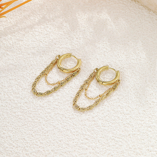 Boucles d'oreilles dorées créoles double chaîne pendante