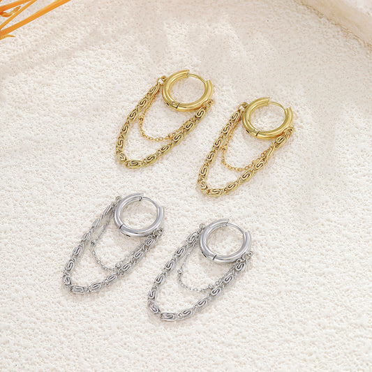 Boucles d'oreilles dorées créoles double chaîne pendante