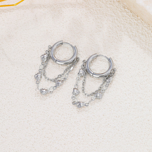 Boucles d'oreilles créoles argentées chaînes cœurs pendants