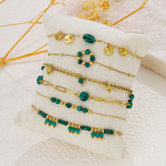 Lot de 6 bracelets malachite synthéitique sur coussin