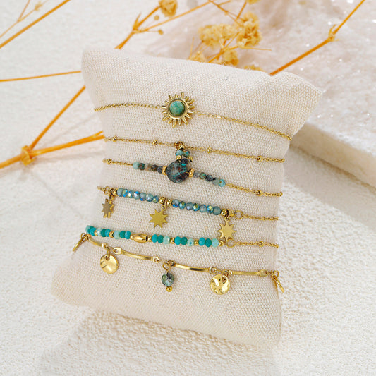 Lot de 6 bracelets pierres turquoises africaines