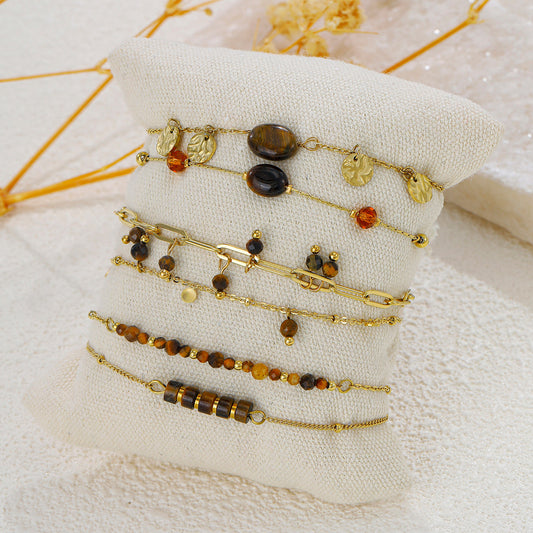 Lot de 6 bracelets pierres pierres œil de tigre