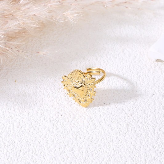 Bague fine dorée avec cœur ex-voto