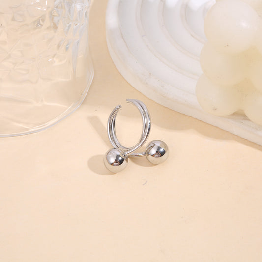 Bague Argentée Ouverte Boules Sphères Modernes