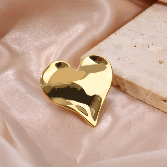 Bague Dorée Plaque Cœur Brillante Ajustable