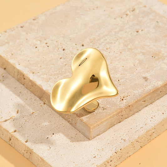 Bague Dorée Plaque Cœur Brillante Ajustable