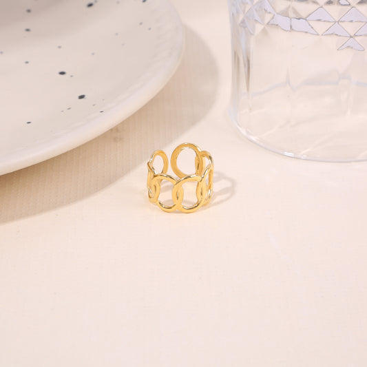 Bague Dorée Ajustable Anneaux Entrelacés Géométrique