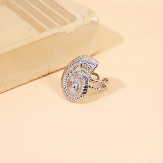 Bague Argentée Ajustable Spirale Coquillage Antique