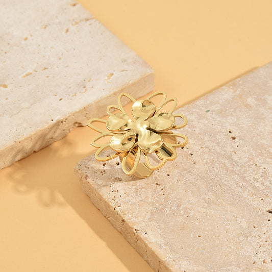 Bague Dorée Fleur Et Trèfle Ajustable