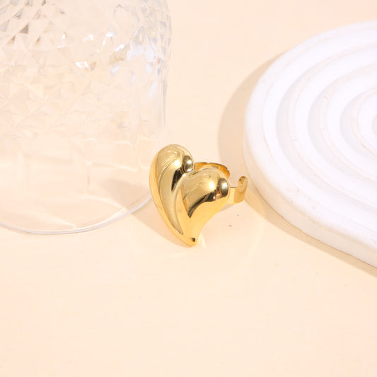 Bague dorée ajustable semi-épaisse cœur bombé effet miroir