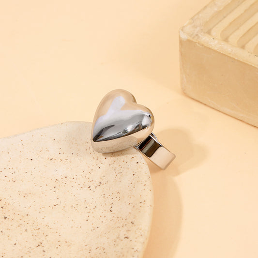 Bague Argentée Ajustable Cœur Brillant Lisse