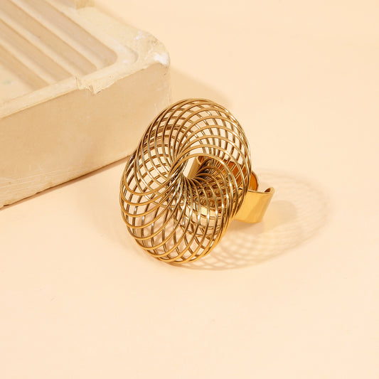 Bague Dorée Ajustable Sphère Architecturale