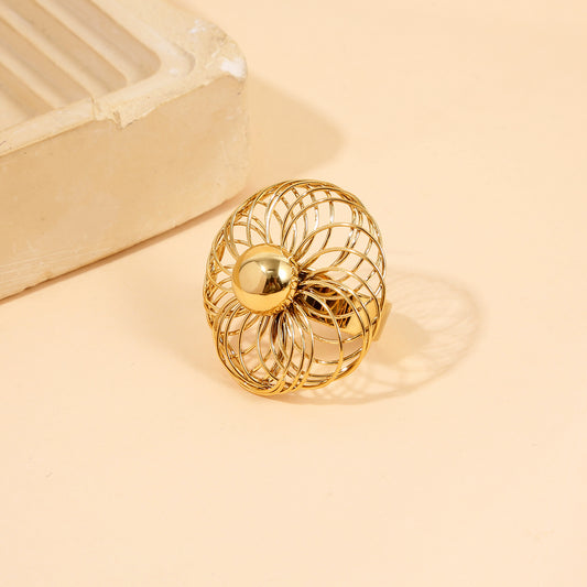 Bague Dorée Ajustable Architecturale Spatiale Avec Boule Sphère