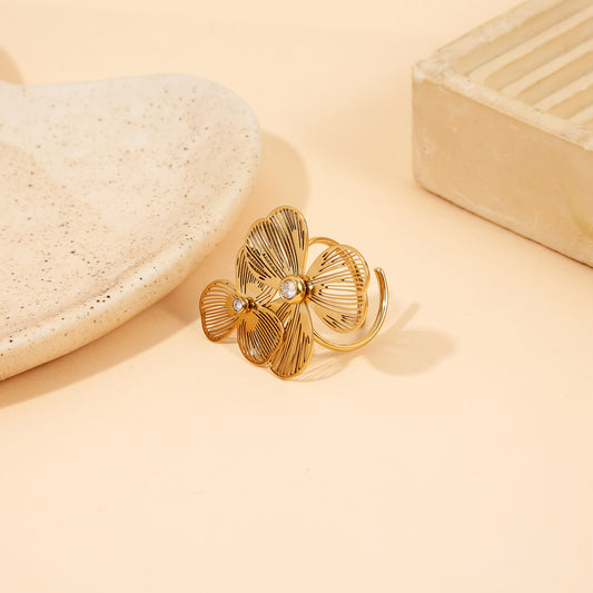 Bague Dorée Ajustable Duo Floréal Avec Strass