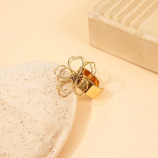 Bague Dorée Ajustable Fleur Dentelle Botanique