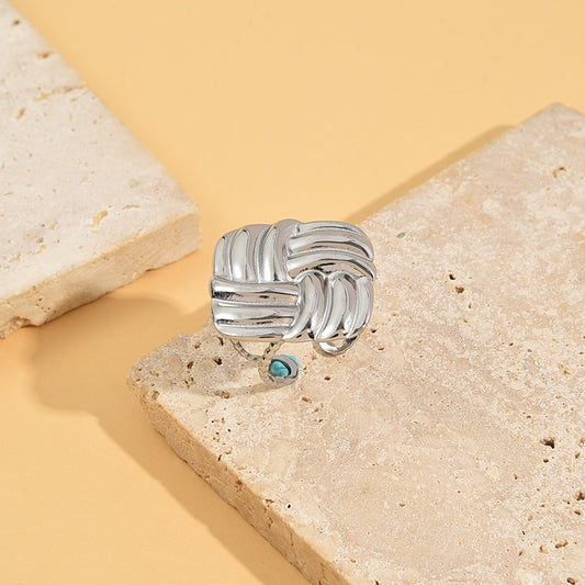 Bague Argentée Coussin Nœud Carré Ajustable