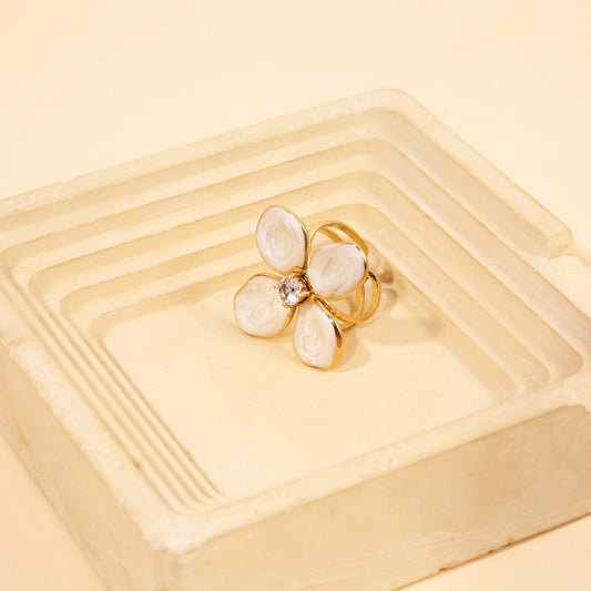 Bague Dorée Ajustable Fleur Et Strass Centrale