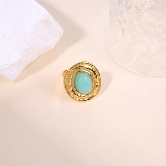 Bague Dorée Ajustable Cercle Martelé Avec Pierre Amazonite