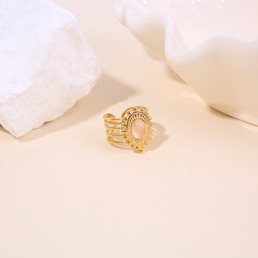 Bague Dorée Ajustable Anneaux Multi Rangs Avec Pierre Soleil Rosé
