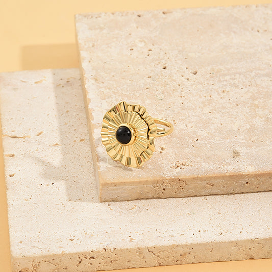 Bague Dorée Plaque Eclat Avec Pierre Verte Ajustable