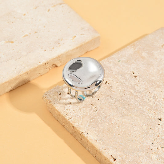 Bague Argentée Plaque Ronde Concave Ajustable