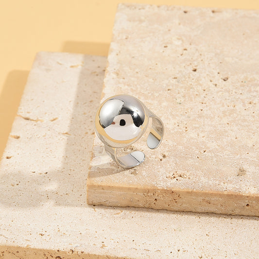 Bague Argentée Large Boule Ronde Ajustable
