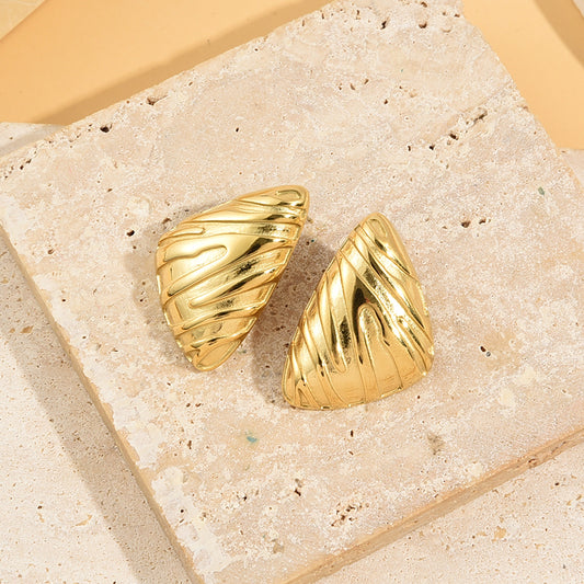 Boucles d'Oreilles Dorées Triangles Motif Bandes Irrégulières