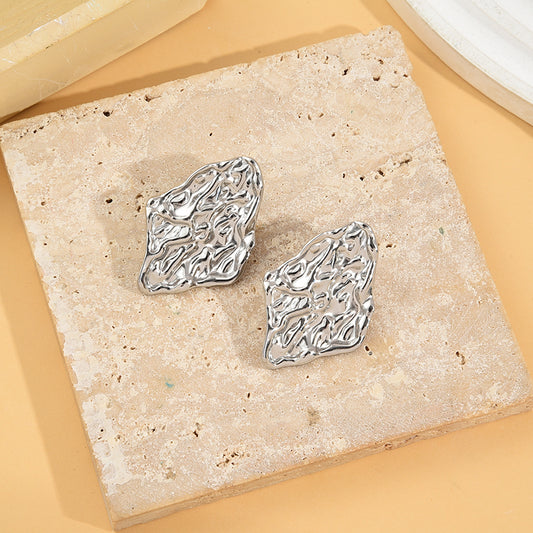Boucles d'Oreilles Argentées Plaques Froissées