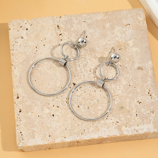 Boucles d'Oreilles Argentées Boules Et Pendantes Double Cercles