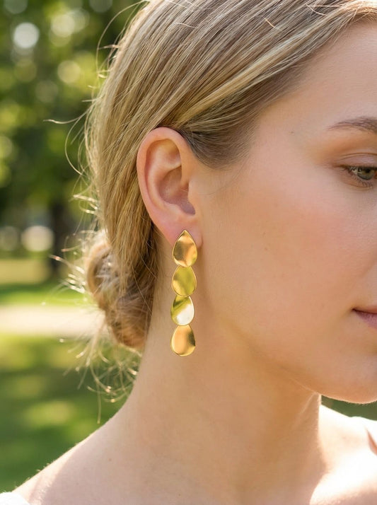 Boucles d'Oreilles Pendantes Dorées Avec Pampilles Gouttes Effet Miroir
