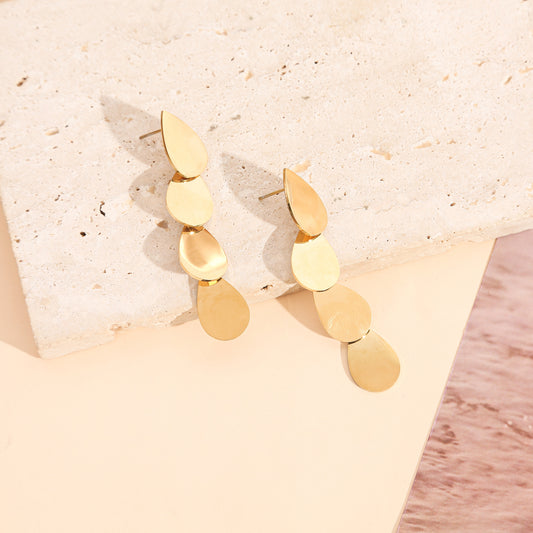 Boucles d'Oreilles Pendantes Dorées Avec Pampilles Gouttes Effet Miroir