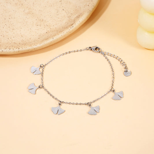 Bracelet Chaîne Fine Argentée Avec Pendentifs Feuilles de Ginkgo