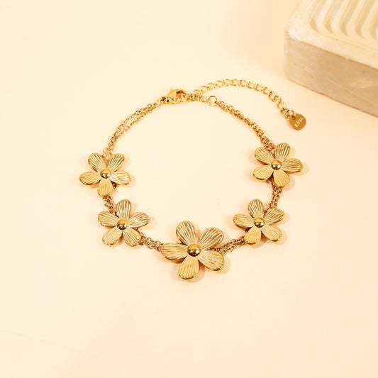 Bracelet Double Chaîne Dorée Inspiration Fleur Nature