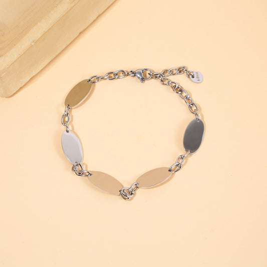 Bracelet Chaîne Argentée Plaques Ovales Lisses À Graver