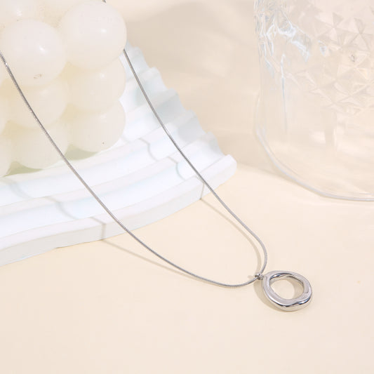 Collier argenté chaîne fine serpent ronde pendentif anneau arrondi effet miroir