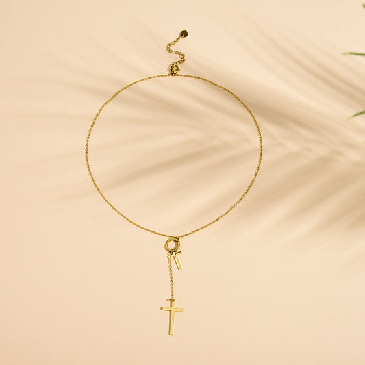 Collier Chaîne Y Dorée Double Croix Spirituelle