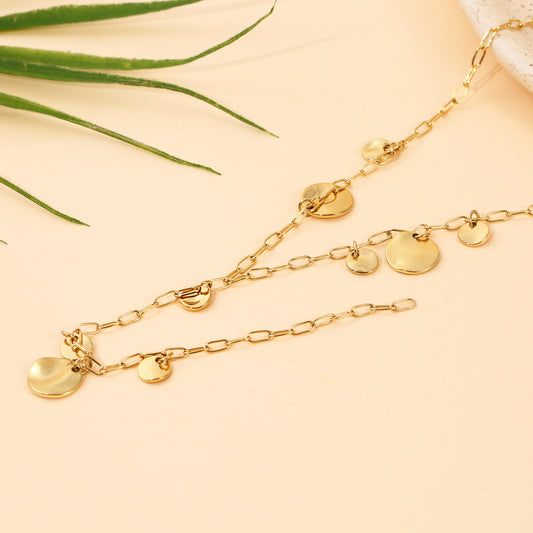 Collier Chaîne Dorée Pampilles Flottants Brillants Et Lisses