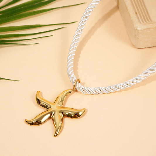 Collier Corde Torsadée Et Étoile De Mer Dorée