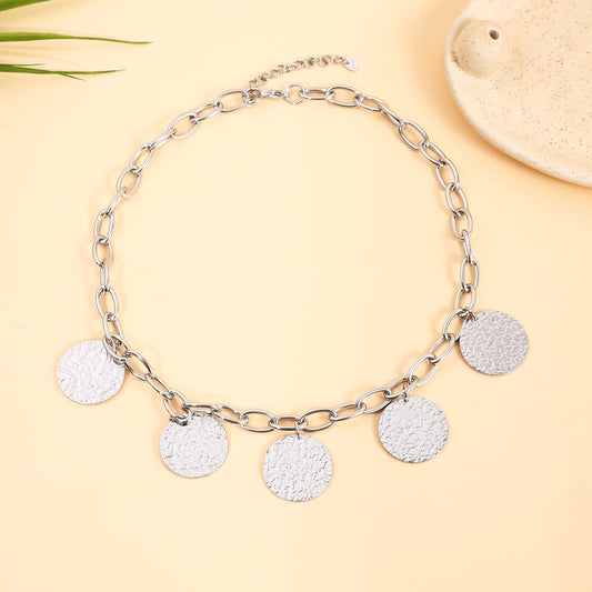 Collier Chaîne Argentée Grands Médaillons Martelés